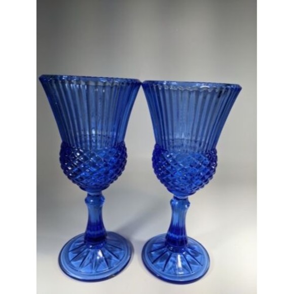 Set 2 Vintage FOSTORIA Avon George & Martha Washington Cobalt Blue Glass Goblets - Picture 4 of 10